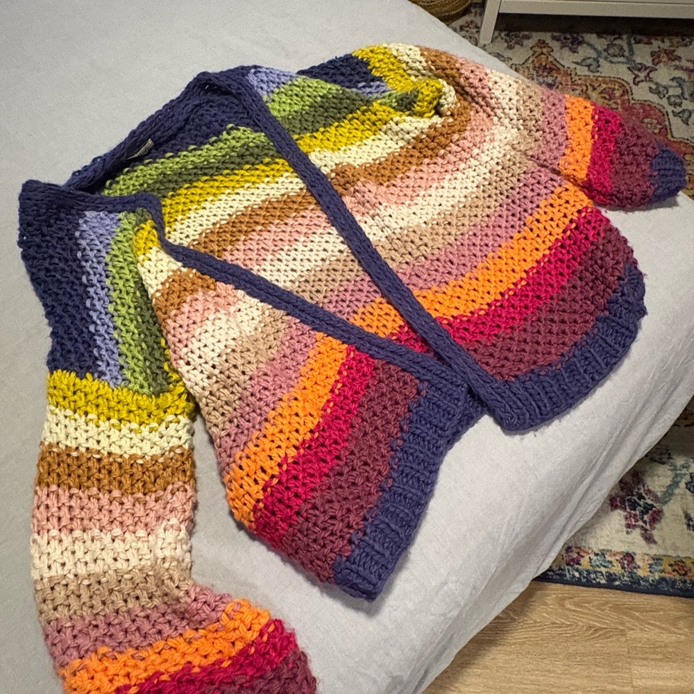 Listicle Colorful Striped Knit Cardigan